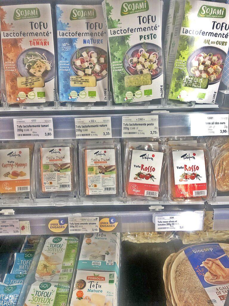 biocoop vegan supermarket in france selling tofu