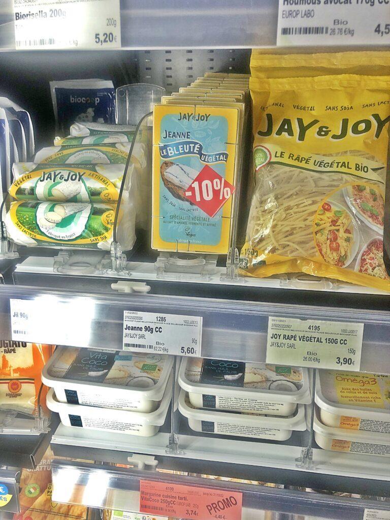 biocoop vegan supermarket in france selling vegan cheese