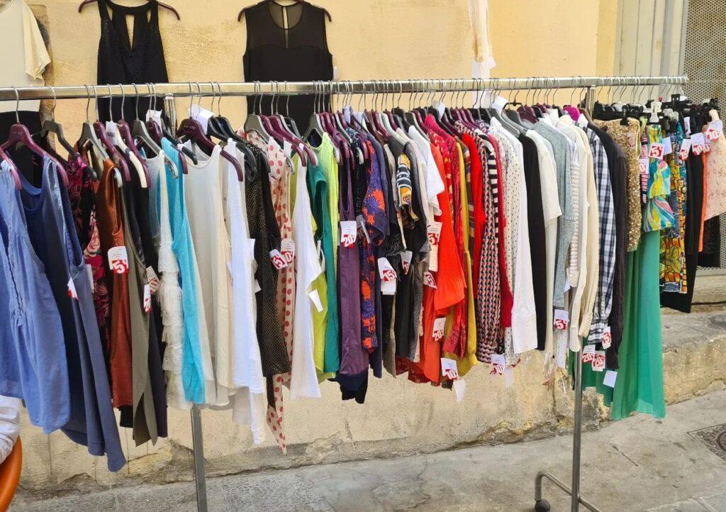 Alternative vintage luxury second-hand store shopping in Montpellier South of France sale rack
