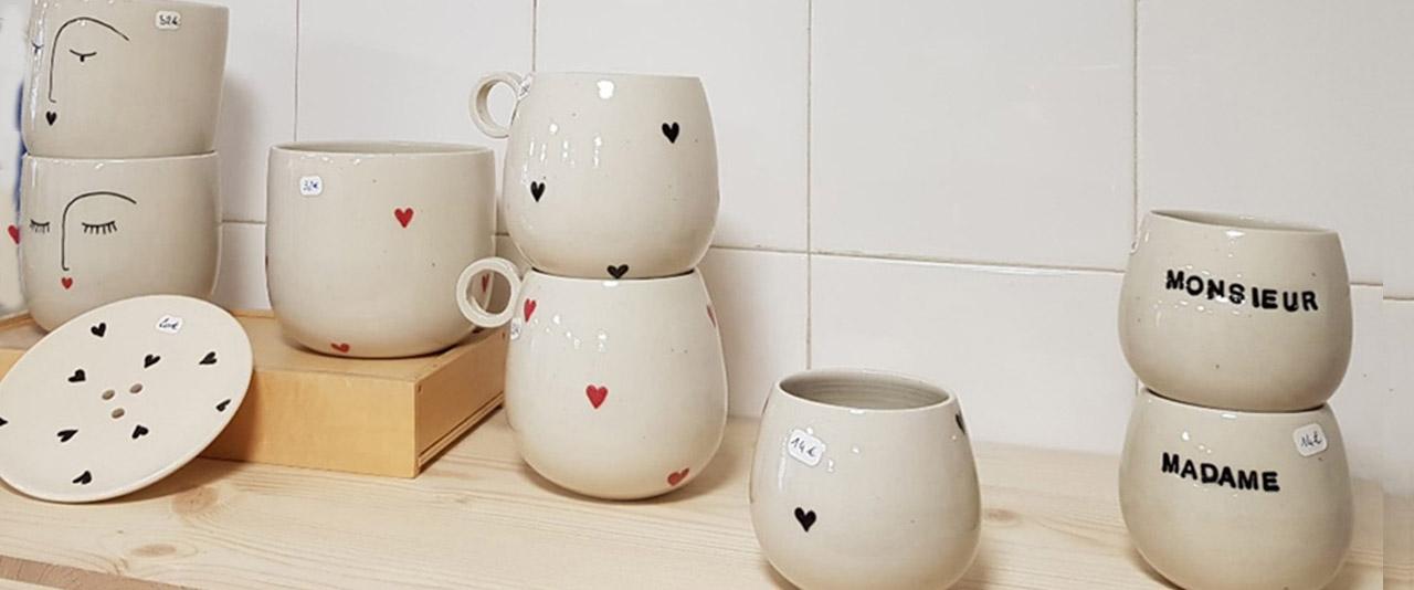 Le Cub des Simone best vintage and thrift store shopping in Montpellier France souvenir and gift ideas stylish heart pottery mugs