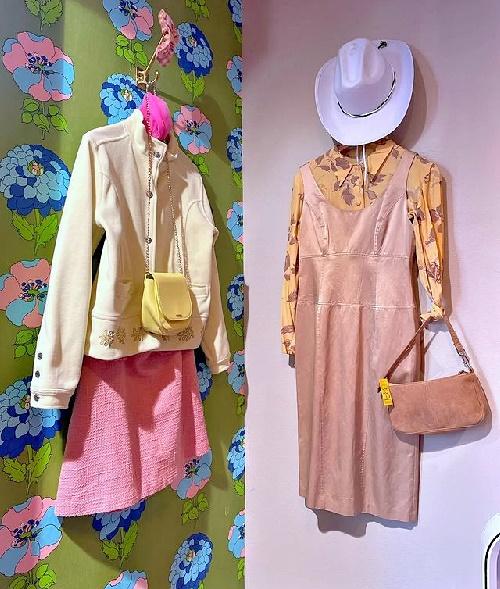 best vintage shops and thrift stores  in the south of france in montpellier: Brad Boutique pink dress and velvet bag