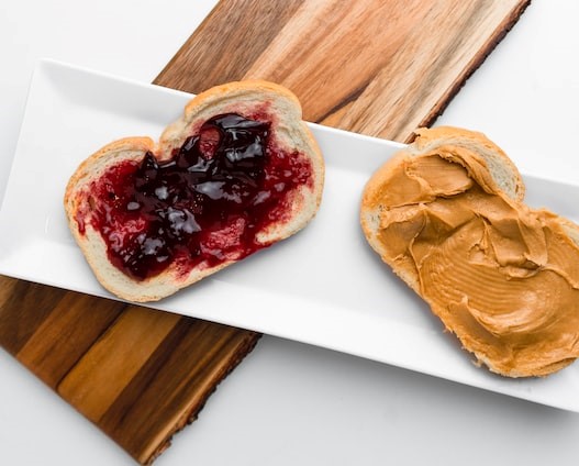 traditionally vegan American food peanut butter and jelly sandwich