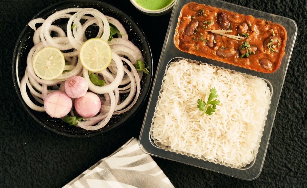traditionally indian vegan food rajma chawal