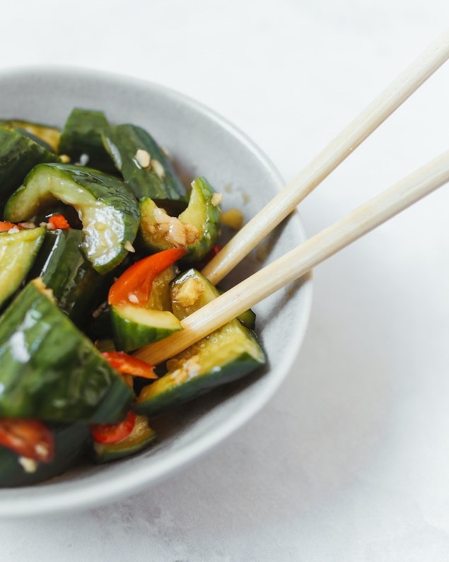 traditionally Chinese vegan food pickled smashed cucumbers