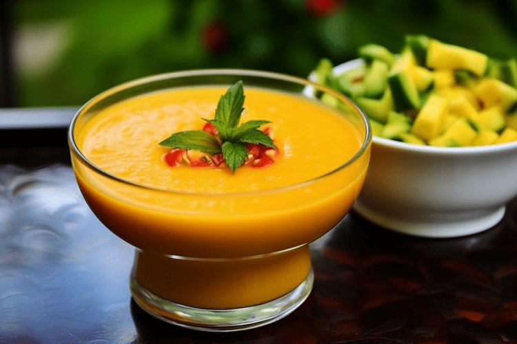 Gazpacho de mango vegan dish