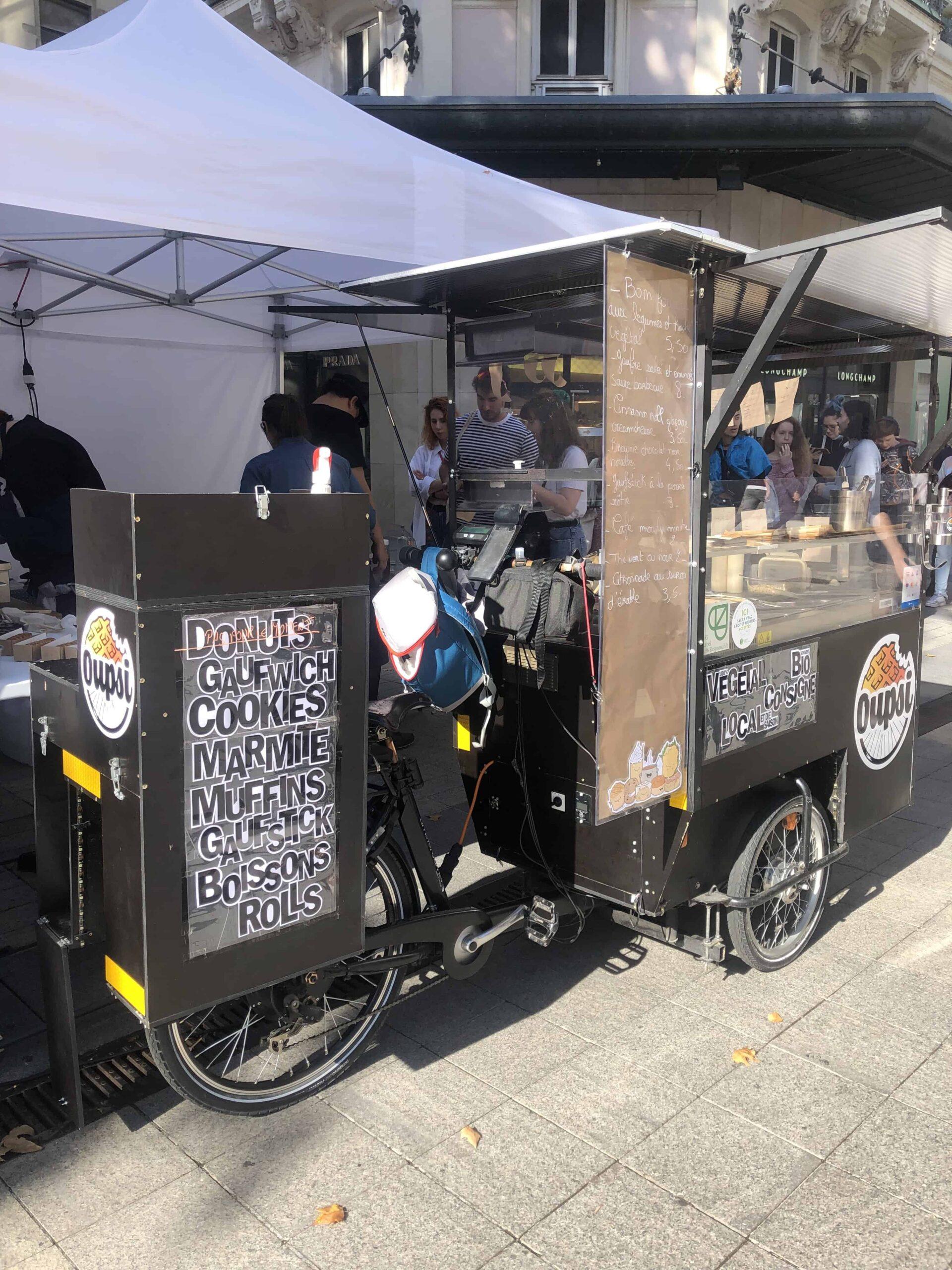 Bicycle Stand of Oupsi at vegan place lyon france on place de la republique in 2022