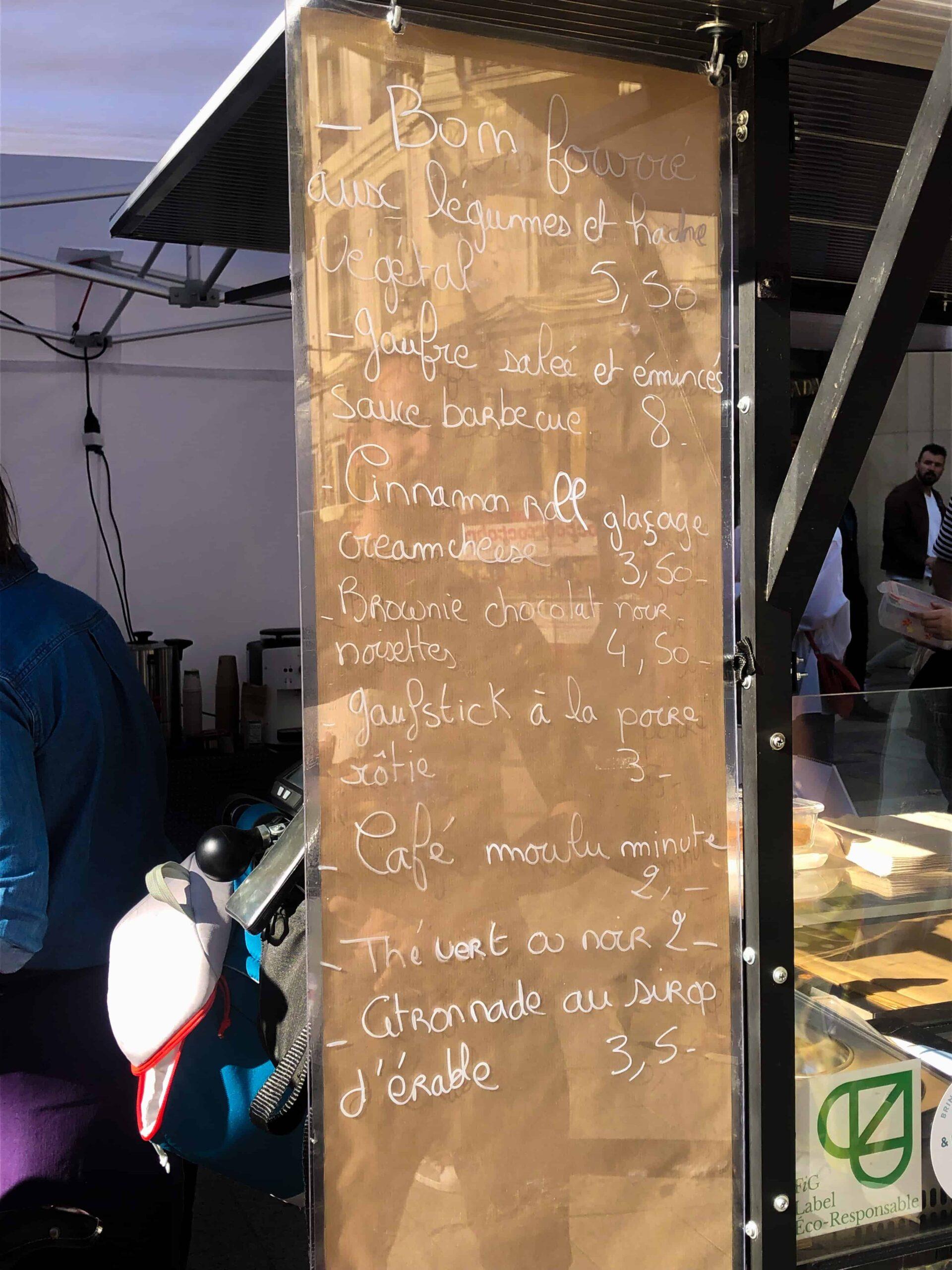Market menu of Oupsi at vegan place lyon france on place de la republique in 2022