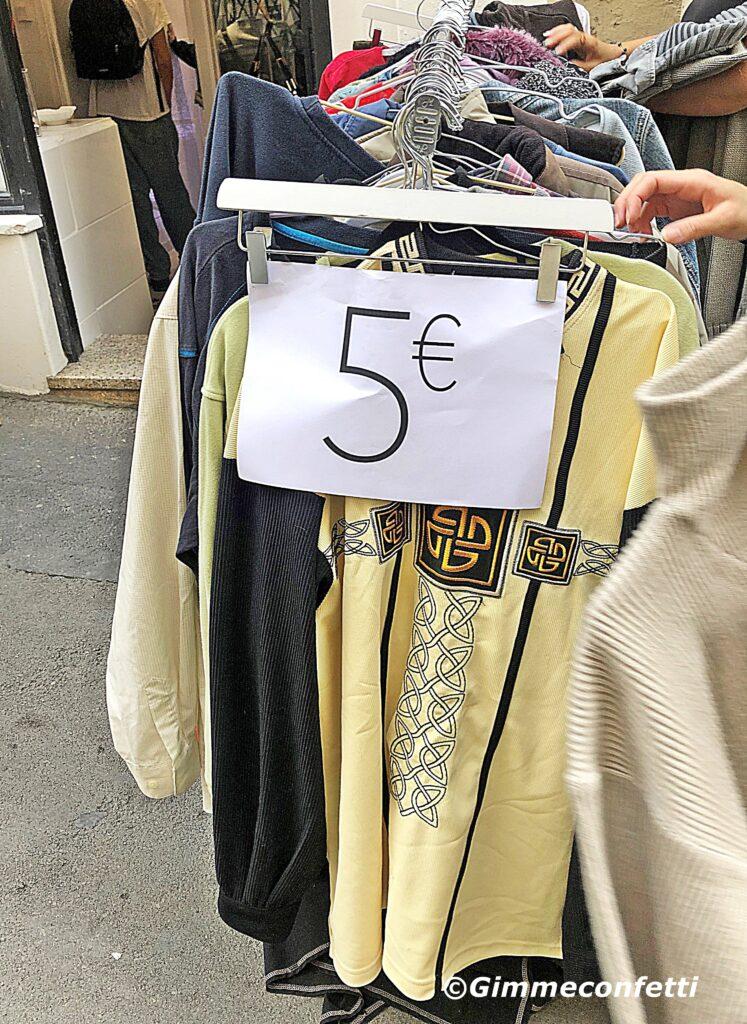 Terrasse vintage and thrift store shopping in Montpellier France braderie rack outlet 5 euros