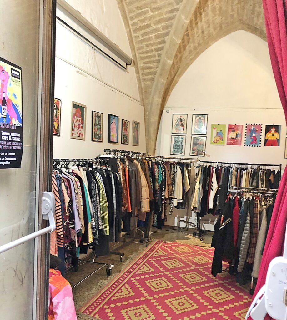 La Clique Boutique vintage and thrift store shopping in Montpellier South of France inside store view